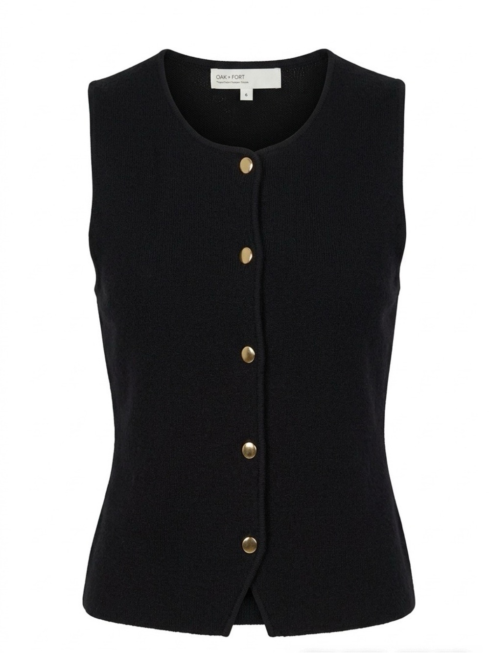 OAK + FORT Black Sleeveless Knit Vest with Gold Buttons - Size S